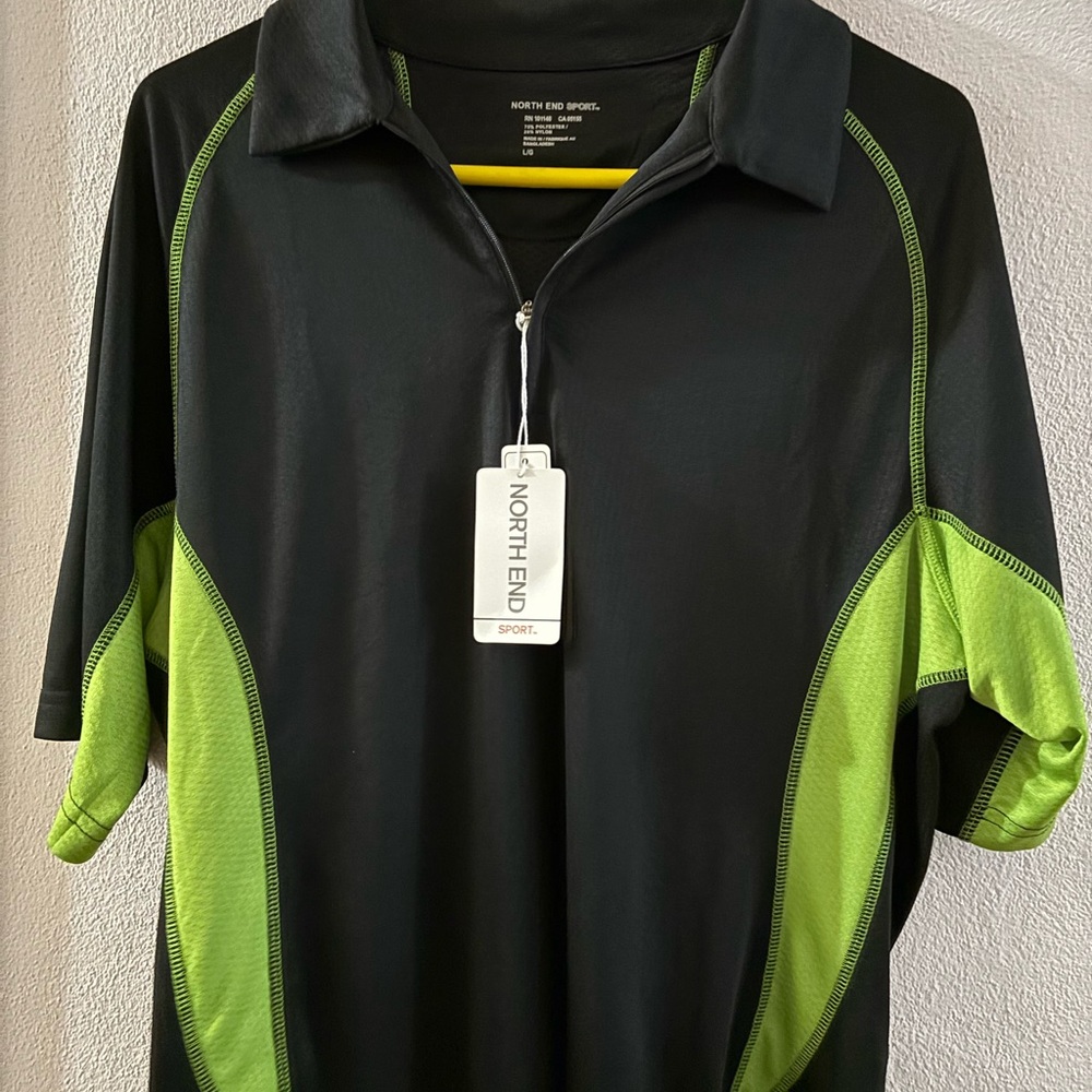 NWT North End Men's Black/Acid Green Serac UTK Performance Zippered Polo Size L